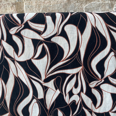 Abstract Black Linen Blend Fabric