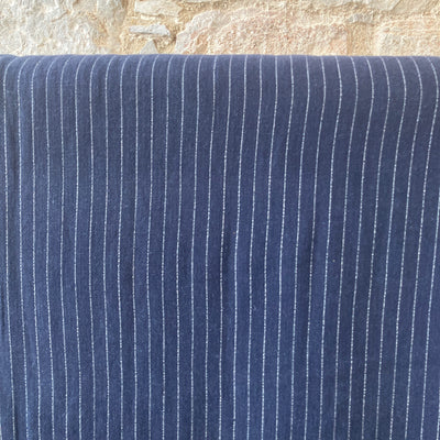 Navy Stripe Viscose Linen Slub