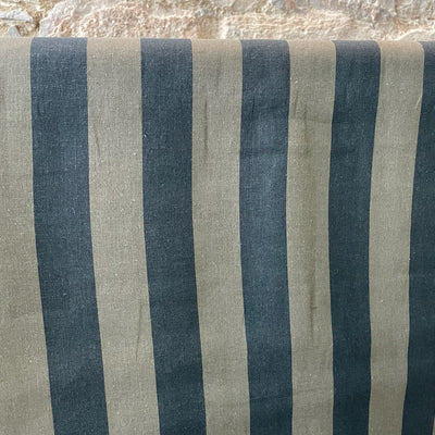 Vertical Stripes Linen Viscose Blend Smokey Olive & Turbulence Blue See You At Six