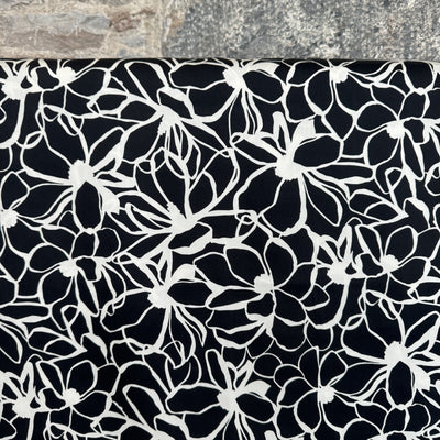 Magnolia Black Cotton Satin Fabric by Nerida Hansen - £14m