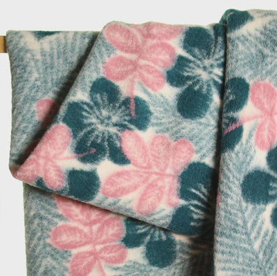 Green & Pink Flower Wool Mix Fabric by Atelier Jupe