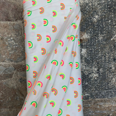 Neon Rainbow Jersey Fabric - White