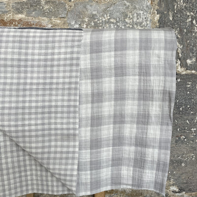 Double Sided Checks Double Gauze Fabric Light  Grey